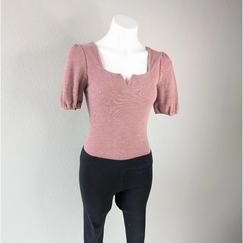 Altar'd State Pink Puff Sleeve Bodysuit